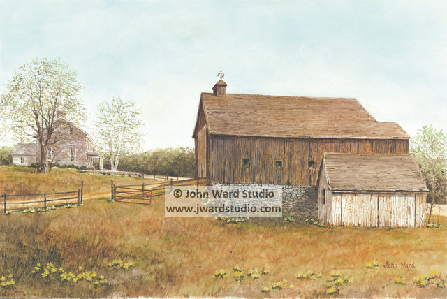 End of Another Season Place by John Ward www.jwardstudio.com primitive country barn farm landscape flower Americana country rustic